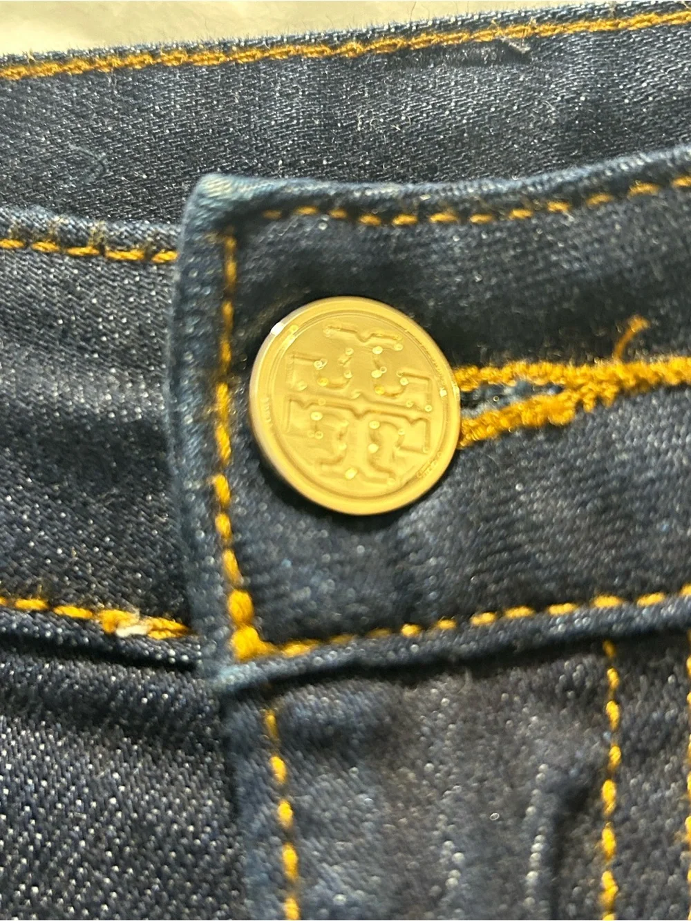 Tory Burch Straight Leg Jeans Dark Wash Denim w/ Leather Logo Patch - Size 30